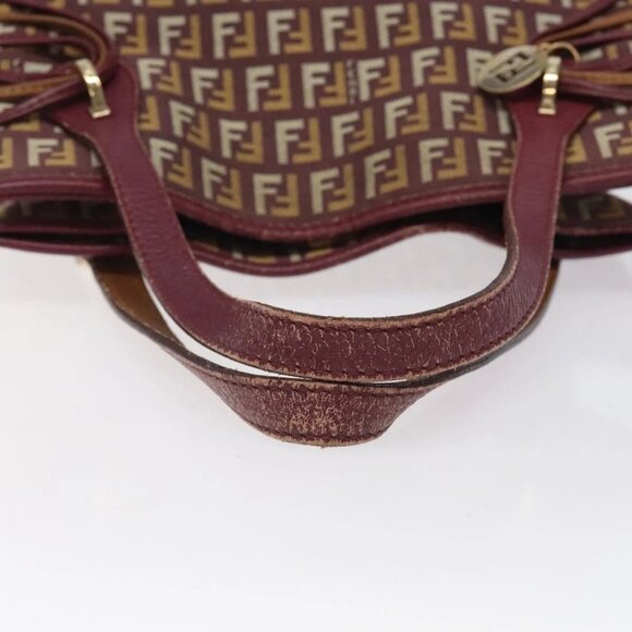 FENDI Zucchino Canvas Hand Bag Wine Red Gold Auth 120902 - Picture 8 of 16